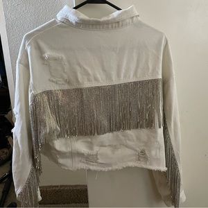Rhinestone Fringe Cropped Denim Jacket